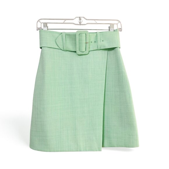 NWT & Other Stories Belted Tailored Overlap Mini Skirt Mint Green Women's Size 2 - Picture 4 of 7